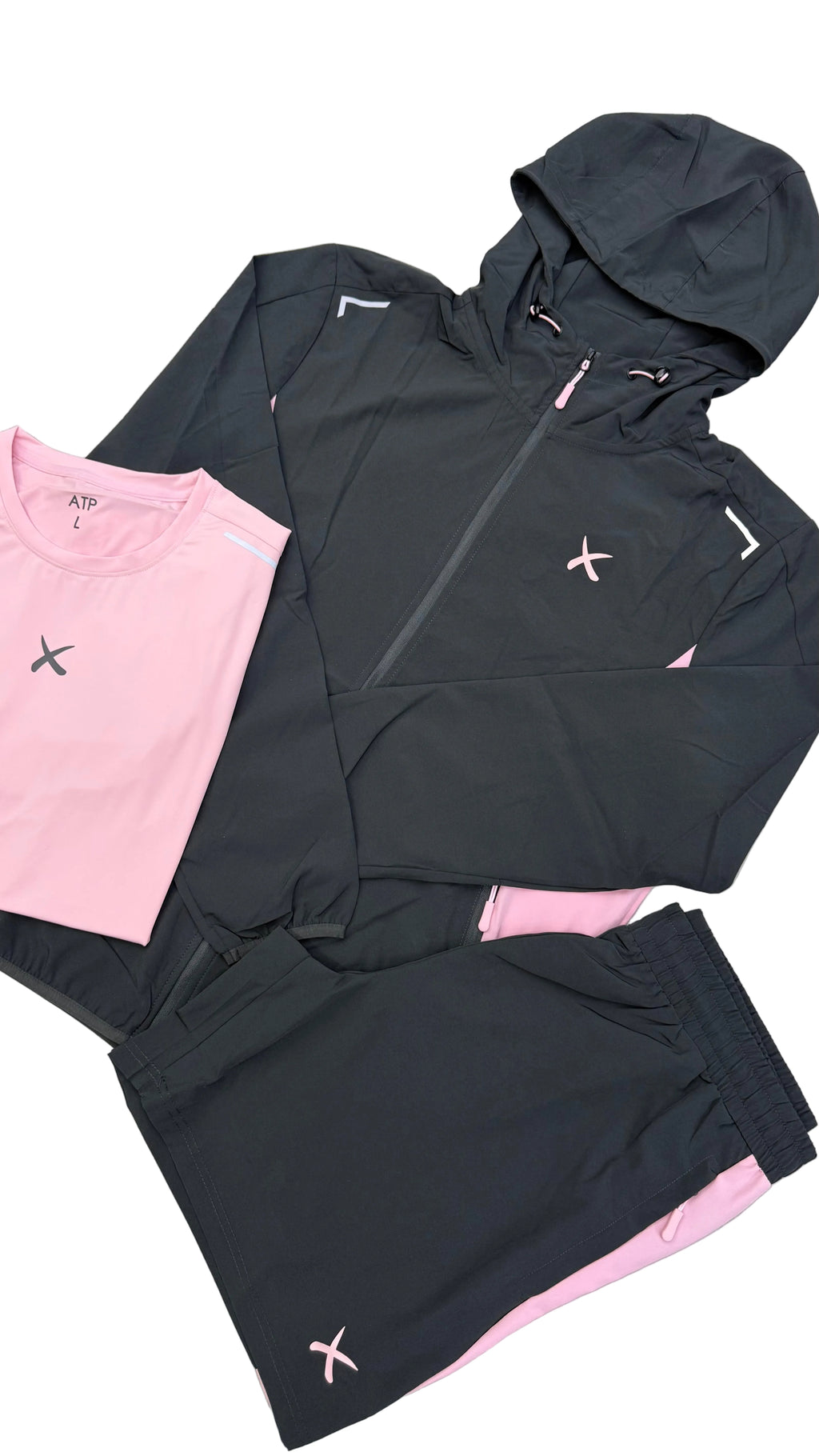 Windbreaker 3 piece set pink & dark grey