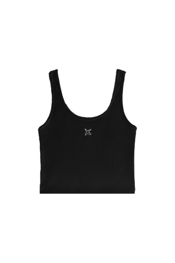 Women's Black Cropped Ribbed Vest