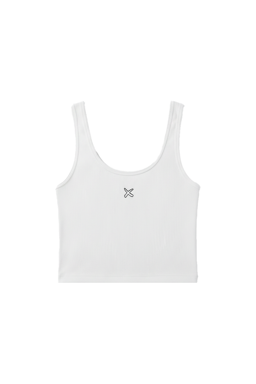 Women's White Cropped Ribbed Vest